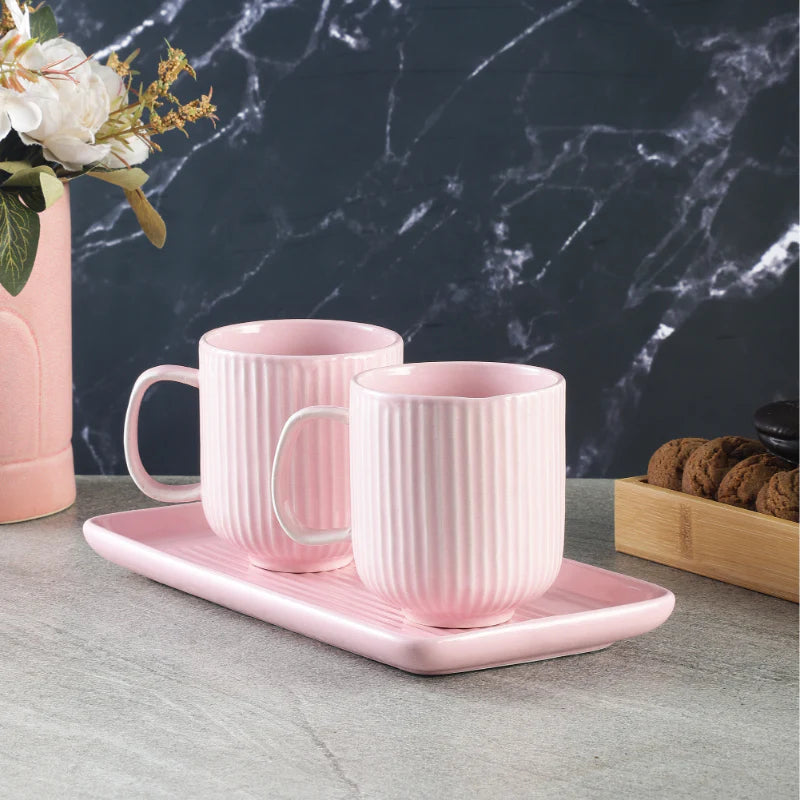 Lining Multi Color  Mug With Plate Set