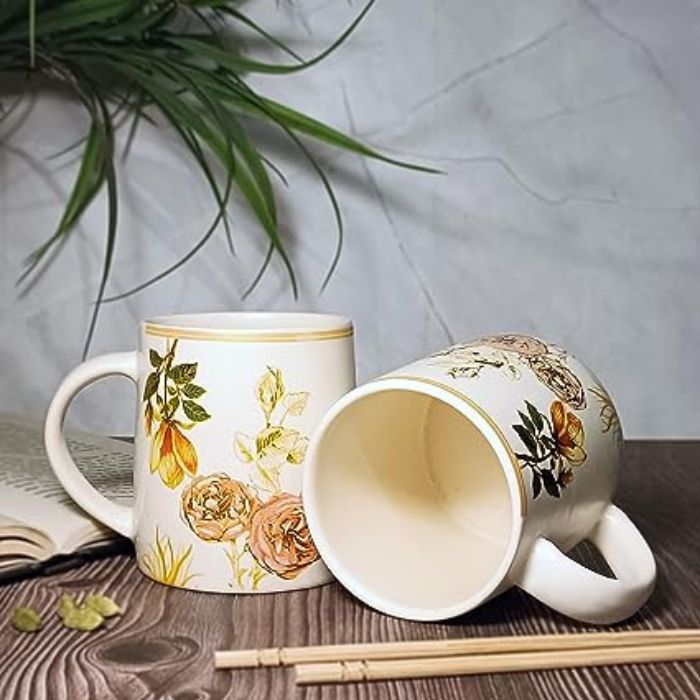 Unique Flower Print Ceramic Mugs - 300 ML