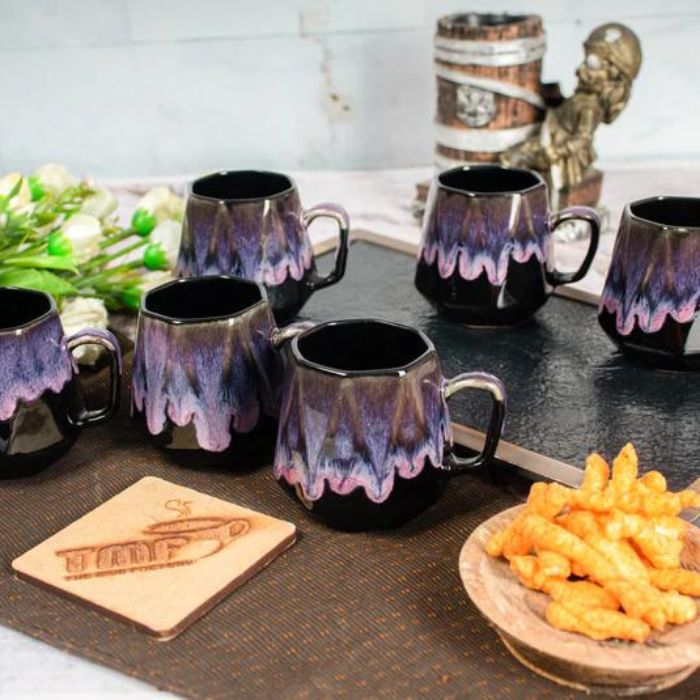 Latest design Black flow Ceramic tea cups set of 6