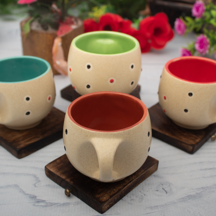 Ivory Dotted Round Pari Tea Cups