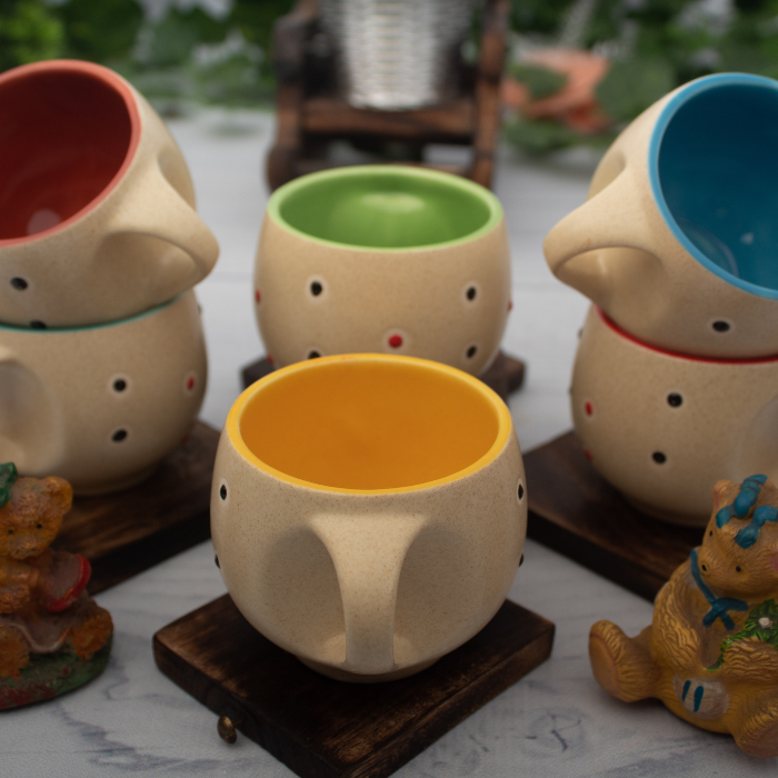 Ivory Dotted Round Pari Tea Cups