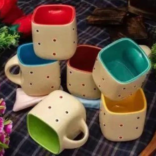Ivory Dot Square Tea Cups