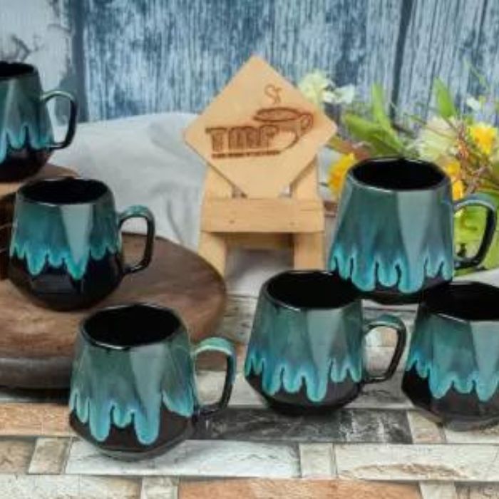 Latest design Black flow Ceramic tea cups set of 6