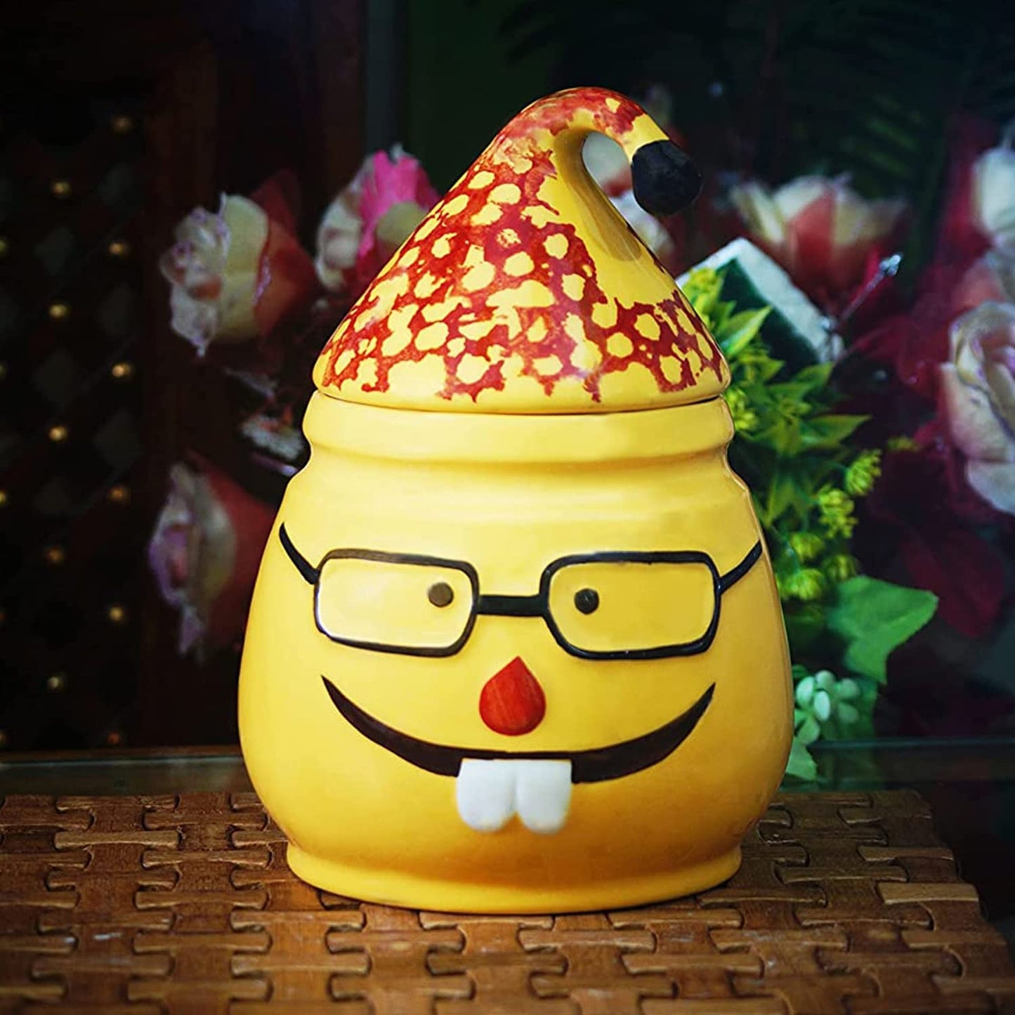 Ceramic Utility Emoji Container - 900 ml  (Yellow) Set of 1