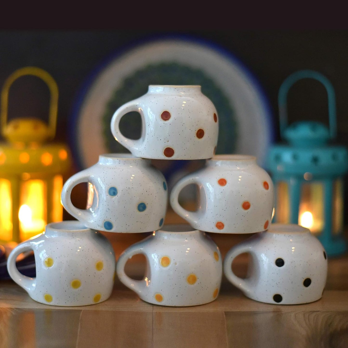 White Dotted Glossy Tea Cups