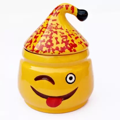 Ceramic Utility Emoji Container - 900 ml  (Yellow) Set of 1