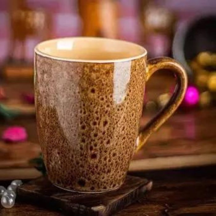 Trending Ceramic Doted Milk & Coffee Mug, 325 ml (Brown) set of 2