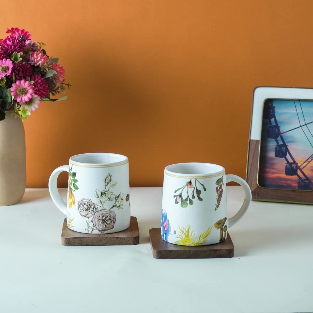 Unique Flower Print Ceramic Mugs - 300 ML