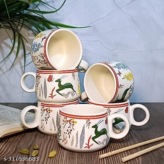 Crafts Handprinted Colorful Premium Ceramic Coffee Best Gift For Friends Set Of 6 Pieces